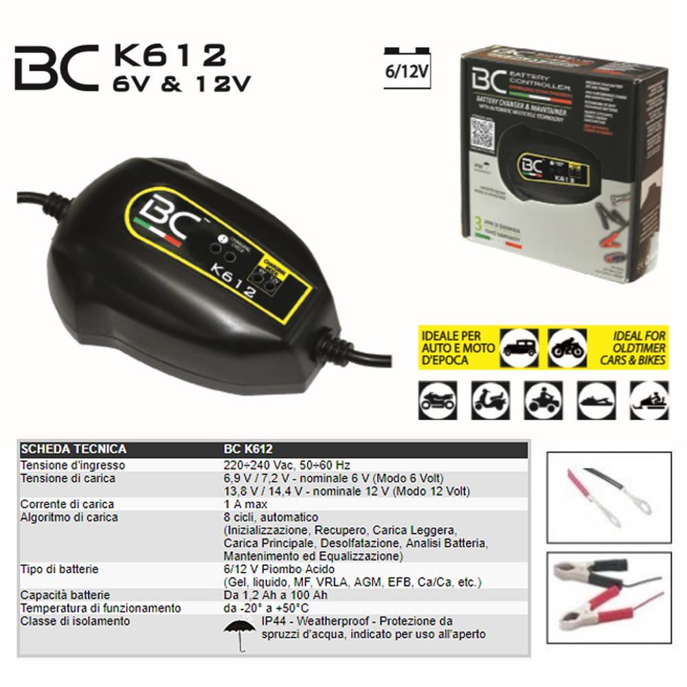 BC Caricabatterie K 6-12, (6-12V) con cavo occhielli + pinze Battery  Controller